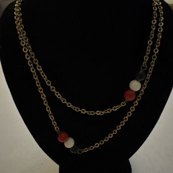 Vintage Estate Long Gold Tone Red White And Blue Chain 56 Inches Xtra Long - Picture 1 of 9
